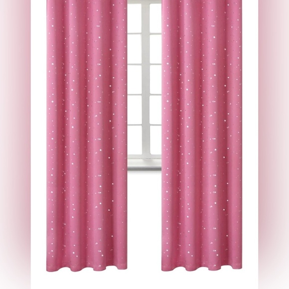 None Other - Pink Star Patterned Curtains 2 pieces